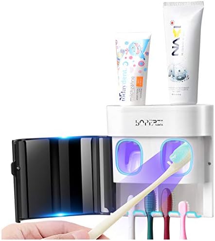 Boperzi Dustproof Cover Toothbrush Holder Wall Mounted Automatic Dispenser for Shower Bathroom Set with 2 Toothpaste Squeezers(No Electric, No Light) by Boperzi