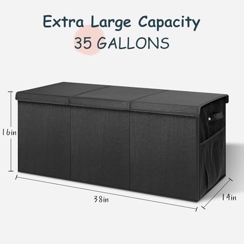 Extra Large Toy Box with Lids, Collapsible Storage Bin, 38"x16"x14",Black - Image 2