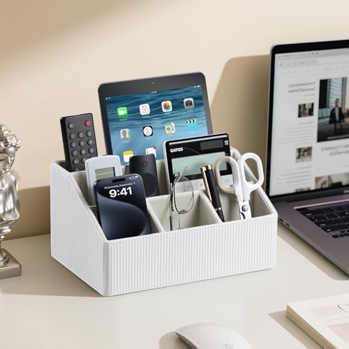 PU Leather Desk Organizer, Remote Control Holder (Ivory) - Image 6