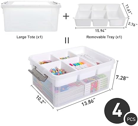 Citylife 17QT 4Packs Clear Craft Organizers and Storage Box with Tray - Image 2