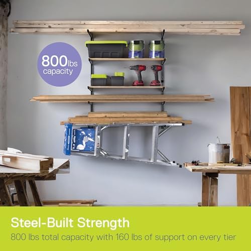 Delta Heavy Duty Lumber Storage Rack Cycle, Holds Up to 800 lbs - Easy to Install Wood Storage Rack with Fully Adjustable Arms - Steel Construction Storage Solution for Garage, Basement & Pantry - Image 3