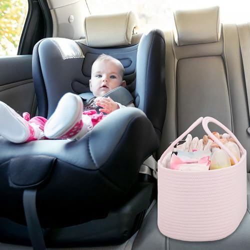 COMSE Large Cotton Rope Baby Diaper Caddy Organizer for Girls, Light pink - Image 4