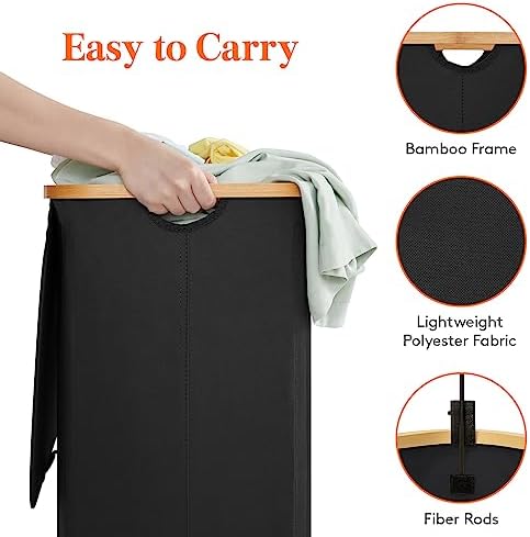 Lifewit 120L Double Laundry Hamper with Lid and Removable Bag, Black - Image 4