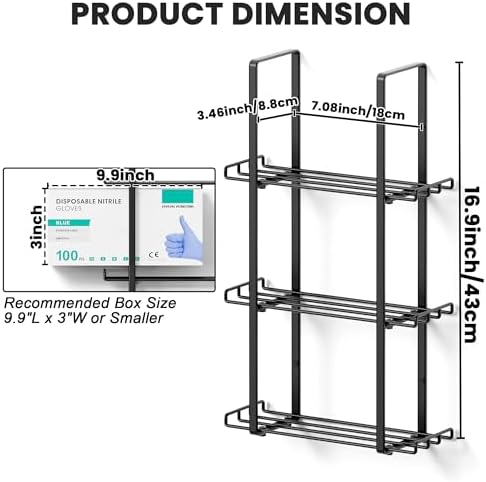 Glove Holder Dispenser for Wall Mount Metal Disposable Latex Glove Box Holder for Home Office, Lab and Garage, Tissue Wire Rack Wall-Mounted for Kitchen Organizer Decor, Blak - Image 3