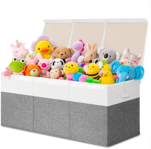 INDRESSME 185L Toy Storage Box, Grey & White, 39"x17"x17" by INDRESSME