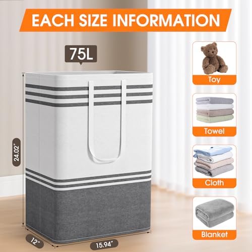 2 Pack Large Laundry Baskets, Laundry Hampers for Dorm, Bathroom, Room 75L - Image 2