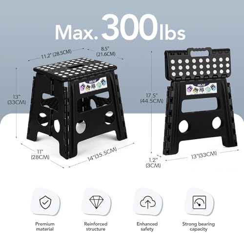 Delxo Folding Step Stool 13 Inch,300 Lbs Step Stool for Adults Black - Image 2