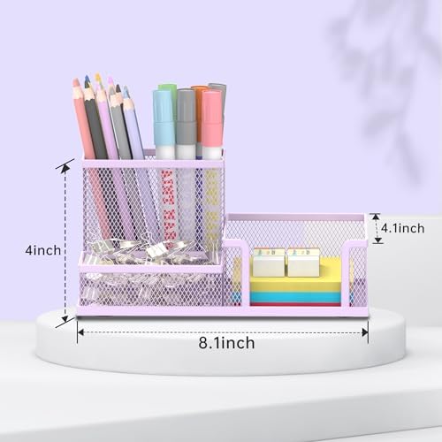 SUPEASY Mesh Pen Holder Desk Organizer, Office Supplies Pencil Storage with 3 Compartments, Office Desk Accessories and Workspace Organizers for Home School Classroom, Purple - Image 6