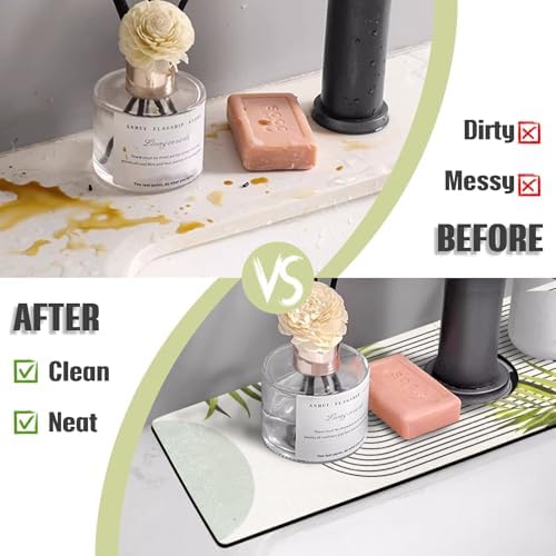 Sink Faucet Absorbing Mat, 2 Pack Drying Mat Around Faucet Sink Splash Guard Behind Faucet Sinkmat For Kitchen Bathroom Island Rv 24 * 5.5 Inch (60 * 14 cm) - Image 3