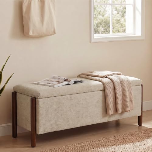 Usaint 47" Fabric Upholstered End of Bed Storage Ottoman Bench, Khaki by Usaint