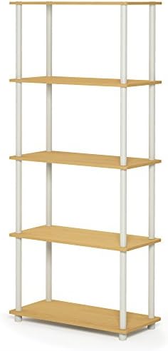 Furinno TURN-N-TUBE Storage Shelves, 5-Tier Book Shelf, Corner Shelf, Toolless Open Shelves, for Organization and Storage, Living Room, Garage, Home Office, Beech - Image 6