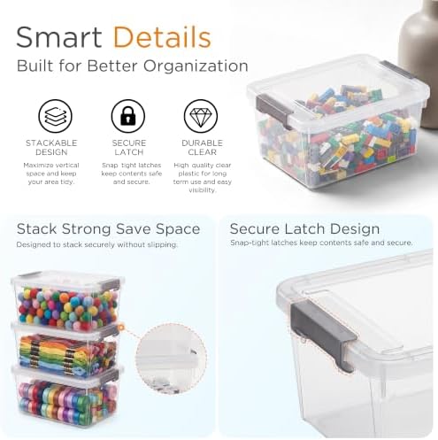Citylife 6Packs 1.3Qt Small Storage Bins with Lids,Stackable Clear - Image 3