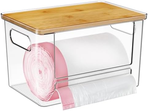 Trash Bag Holder, Acrylic Garbage Bag Dispenser with Bamboo Top by Ginnerella