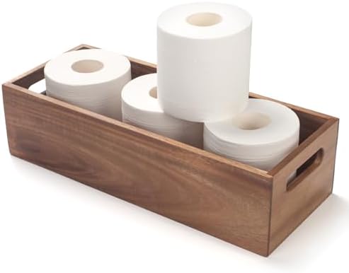 Toilet Tank Basket, Toilet Paper Basket for Back of Toilet Tank Top, Acacia Wood Bathroom Storage Basket for Organizing and Decor (15 x 6 x 4 inch) (Pack of 2) - Image 4