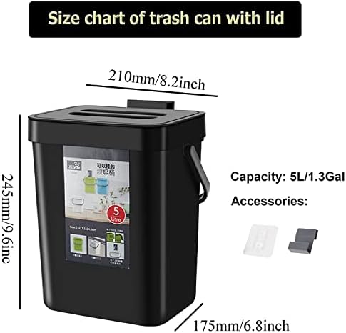 Small Trash Can with Lid Mini Kitchen Hanging Trash Can Tightly Sealed Odor Free, Small Countertop Compost Bin for Scraps from Daily Cooking, Mountable Trash Bin for Kitchen Counter, 5L/1.3 Black - Image 4
