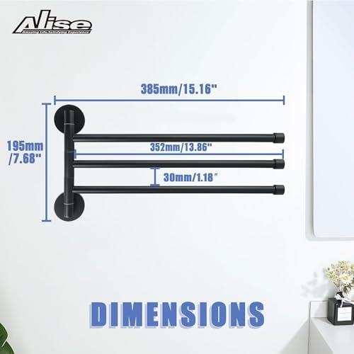 Alise 3 Arm Swivel Towel Rack, Matte Black Swivel Out Towel Bar, 13.9 Inch - Image 6