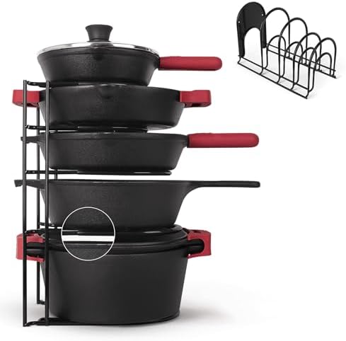 Cuisinel Pan Organizer for Cast Iron, Silicone-Coated 15" Skillet Rack by Cuisinel