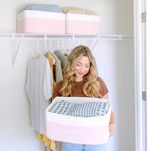NaturalCozy Storage Baskets 16.8”x13”x7.6” Cotton Rope Woven Baskets for Organizing 3-Pack | Toy Storage Bins | Basket for Shelves, Laundry, Blanket, Clothes, Closet, Kitchen, Bathroom, Gifts - Image 4