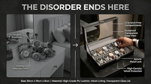 Watch Case Watch Box for Men - Watch Cases Display Holder Organizer Stand Storage Multi Boxes 12 Slot Small Leather Personalized Multiple Watch Safe Container with Lock for Women,PU Watch Holders - Image 5