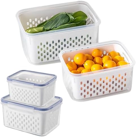 Fruit Storage Container for Fridge, Leakproof Food Storage Containers, Plastic Fresh Produce Saver Vegetable Fruit Meat Storages Organization, Plastic Produce Keepers(M+L) by Unknown