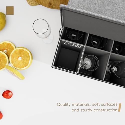 homyfort Wine Glass Storage Box with Dividers, Crystal Stemware Storage Containers Hard Shell, Service for 24 Wine Glasses Or Goblet (Grey) - Image 4
