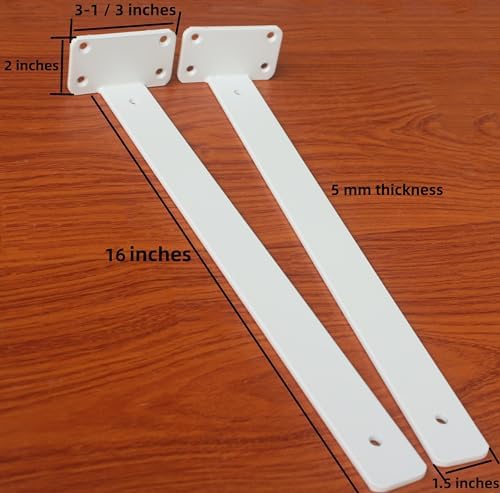4 Pack - 16 inch White Hidden L Shelf Bracket (1/5 Inch Thicked) Iron Floating Shelf Brackets Rustic Industrial Metal Brackets for Shelf Support - Image 2