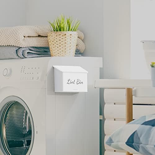 Metal Magnetic Lint Bin With Lid For Laundry Room Decor With Small Lint Holder Bin| Metal Box| Lint Holder Bins for Organzation (White, Small) - Image 6