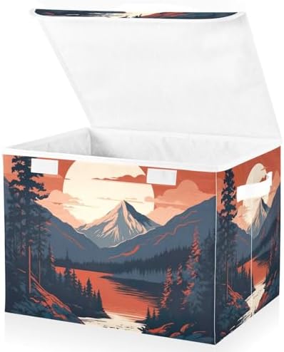 Mountains Trees Storage Bins with Lids and Carrying Handle,Foldable Storage Boxes Organizer Containers Baskets Cube with Cover for Home Bedroom Closet Office - Image 2