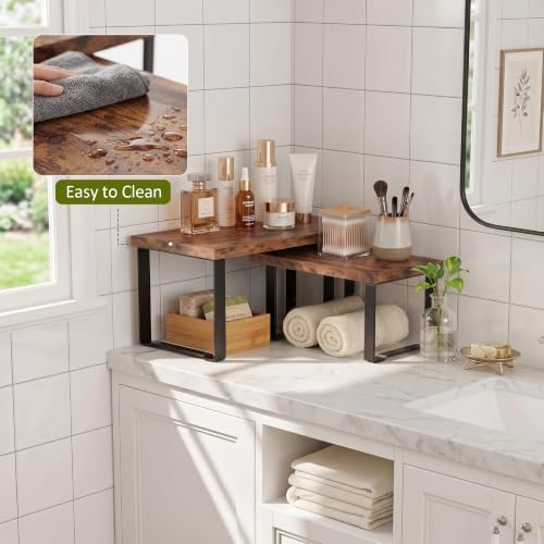 Cabinet Organizer Shelf, Counter Shelves Set of 2, Expandable Spice Rack,Kitchen Storage Riser,Stackable, for Kitchen, Countertop, Office Desk, Living Room, Rustic Brown - Image 6