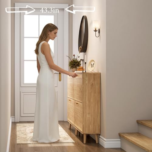 Nicetree Arch-Chic Shoe Cabinet for Entryway, Modern Mid-Century Shoe Storage Cabinet with Fluted, Narrow Shoe Rack for Entryway with Adjustable Shelves & Tipping Protection,Light Oak - Image 5