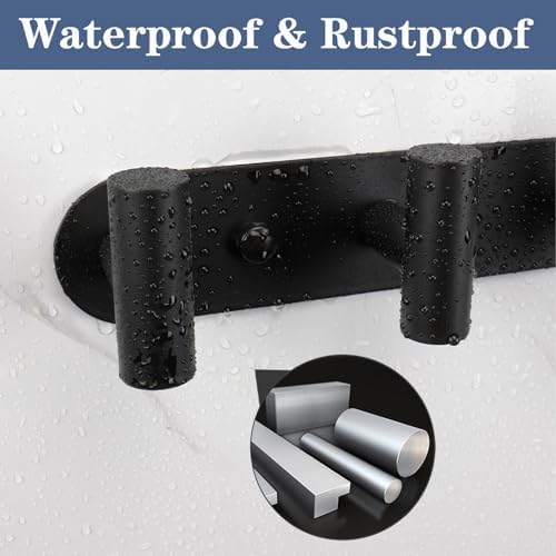 Wall Mounted Coat Hook Rack with 6 Heavy Duty Stainless Steel Hooks for Hanging Clothes, Jackets, Towels - Matte Black - Image 3