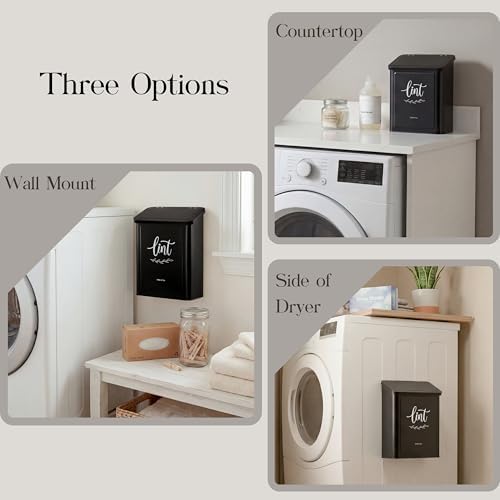 Perfnique Magnetic Lint Bin for Laundry Room with Lint Brush, Wall Mounted Lint Holder Trash can with lid for Dryer, Modern Farmhouse Rustic Metal Laundry Room Storage Organization and Decor(Black) - Image 4