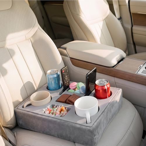 Yerliker Couch Tray Cup Holder, Flannel Sofa Caddy Waterproof,Gray - Image 6