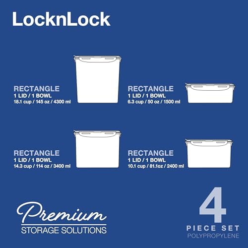 LocknLock Easy Essentials Pantry Food Storage Container Set/Food Storage Bin Set, Rectangular, BPA-free/Dishwasher Safe, 4 Piece - Clear - Image 2