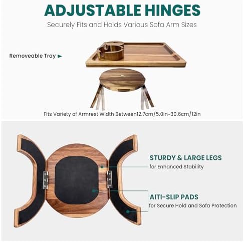 Manspdier Acacia Wood Sofa Arm Tray Table Clip On Couch Armrest Table - Image 5