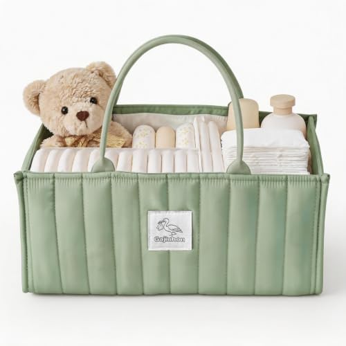 Diaper Caddy Organizer – Nursery Storage Basket (Soft Sage) by gajiuhon