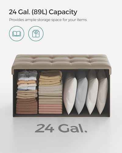 SONGMICS 30 Inches Folding Storage Ottoman Bench with Flipping Lid - Image 5