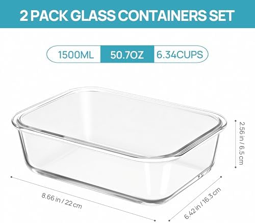 Vtopmart 2Pack 1500ml/50.7oz Large Glass Storage Containers With Lids, Green - Image 2