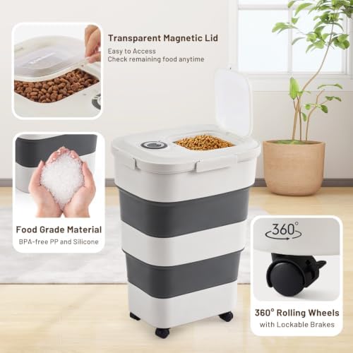ZOMISIA 40-50lbs Collapsible Dog Food Storage Container with Wheels, Grey - Image 5