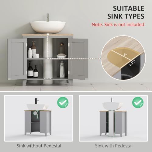 kleankin Pedestal Sink Storage Cabinet Under Sink Cabinet U-Shape Gray - Image 4
