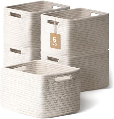 5 Pack Woven Storage Baskets, Decorative Storage Bins for Organizing by YILOBI