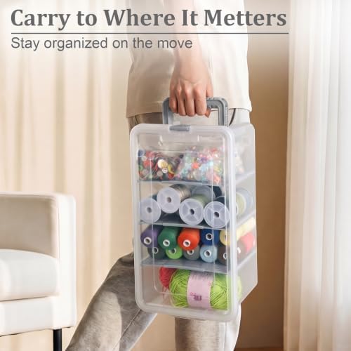 BTSKY Clear Plastic Dividing Storage Box with 4 Deep Compartment Sewing Box - Image 5