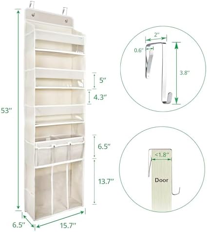 Door Hanging Storage Organizer,with 3 Bins 1 Movable Baby Diaper Caddy,1 Large capacity diaper stacking storage Organizer,10 Side Pockets ,Bedroom Door Storage for Nursery Baby Essentials. (Beige) - Image 5