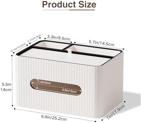 KINGFOM Leather Tissue Box Cover with Storage Tray, Decorative Tissue Box Holder Organizer for Office Desk, Bedroom & Nightstand, Remote Control Holder for Perfume, Watch, Glasses, Pens (Ivory White) - Image 3