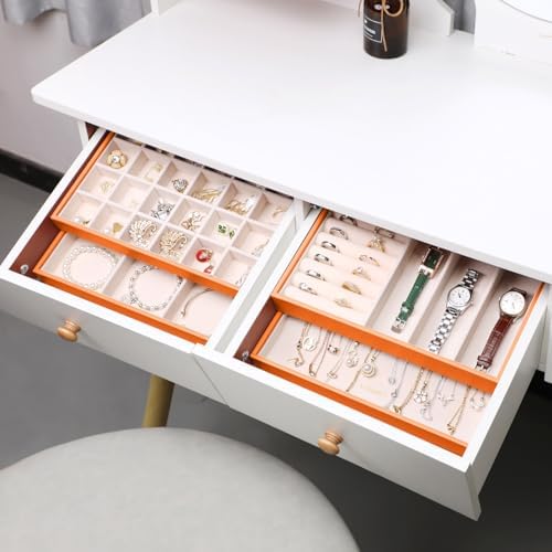 LANDICI 4-Piece Stackable PU Leather Jewelry Organizer Trays, Orange - Image 4