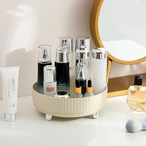 360 Rotating Makeup Perfume Organizer Skincare Tray, Small Beige - Image 2