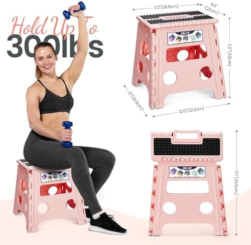 Delxo Folding Step Stool 13 Inch,300 Lbs Step Stool for Adults Pink - Image 4