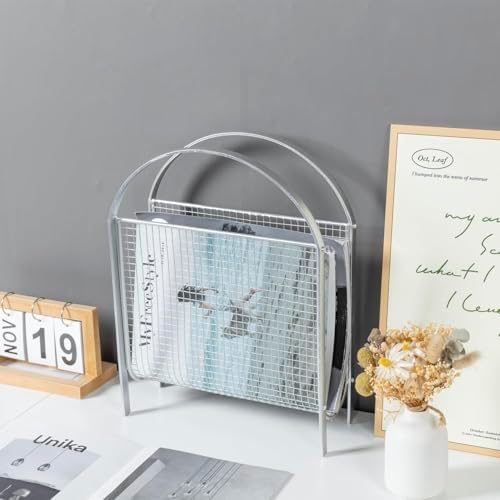 MyGift Mid-Century Silver Metal Mesh Magazine Rack, Freestanding Holder - Image 4