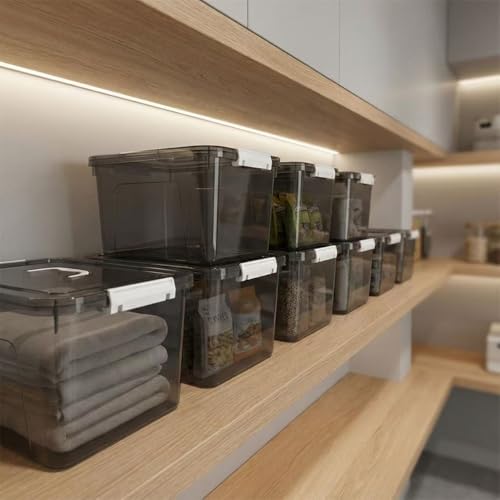 Plastic Storage Bins with Lids, 2 Pack Mixed Sizes (7 Qt, 16 Qt) Clear Black with Lid Stackable Organizer Boxes with Latches for Closet, Pantry, Bathroom, Office - Image 7