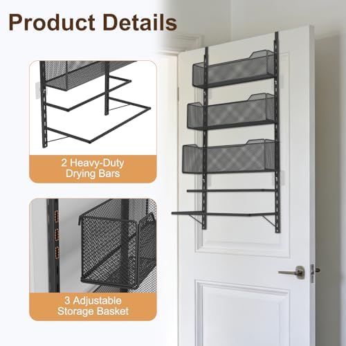 VyGrow Over The Door Towel Rack with 3 Tier Mesh Baskets for Bathroom - Image 4